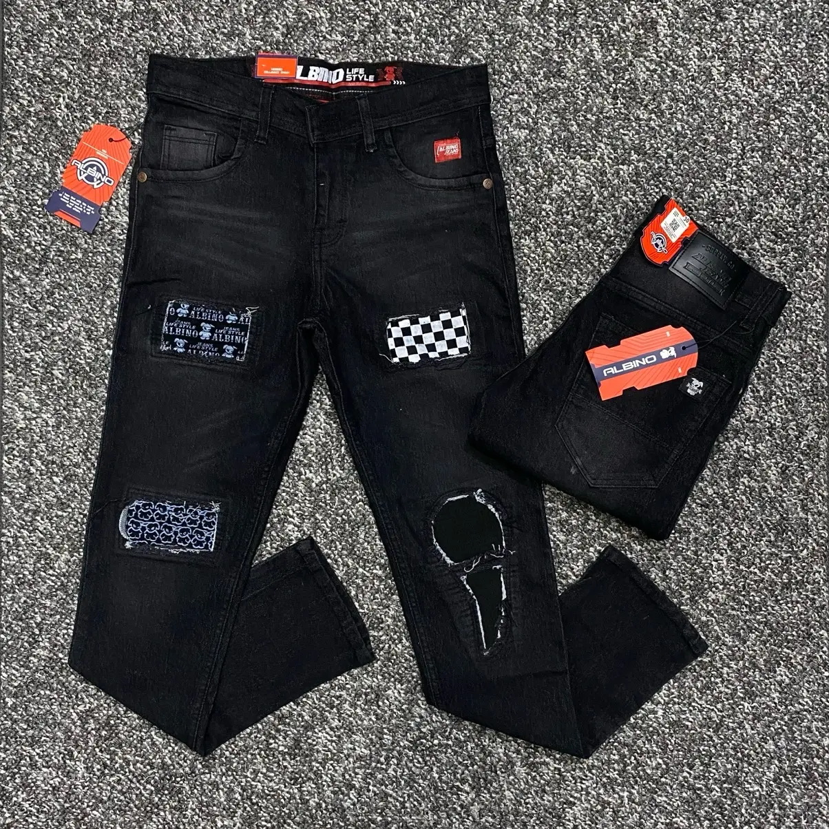 Celana jeans panjang sobek pria Albino slimfit streat Denim  Distro Cowok Dewasa