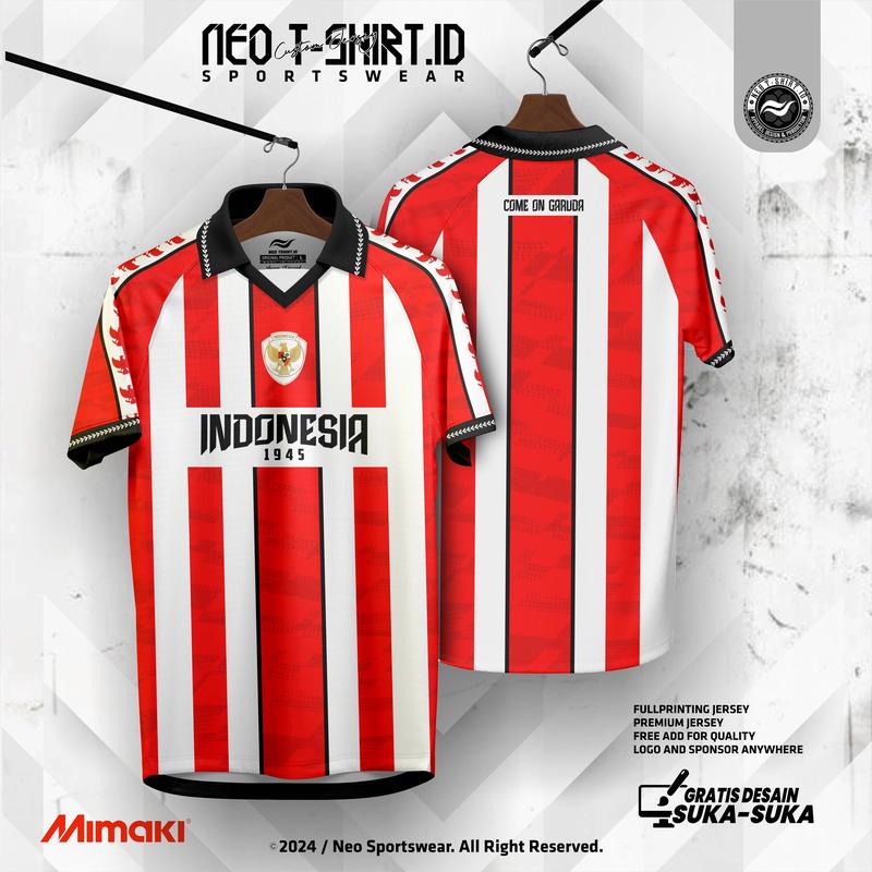 Jersey vintage Casual Timnas Indonesia 2024 V1 Tema Retro - Sport, Bahan DRY FIT EMBOS PREMIUM - Olahraga, Pakaian jersey vintage 1