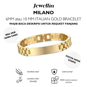Jewellia Milano Custom Couple Bracelet Titanium Stainless Steel Anti Karat Silver Gold Black Gelang Energi Positif Bisa Custom Nama & Inisial Cocok untuk Kado Pacar Hadiah Anniversary