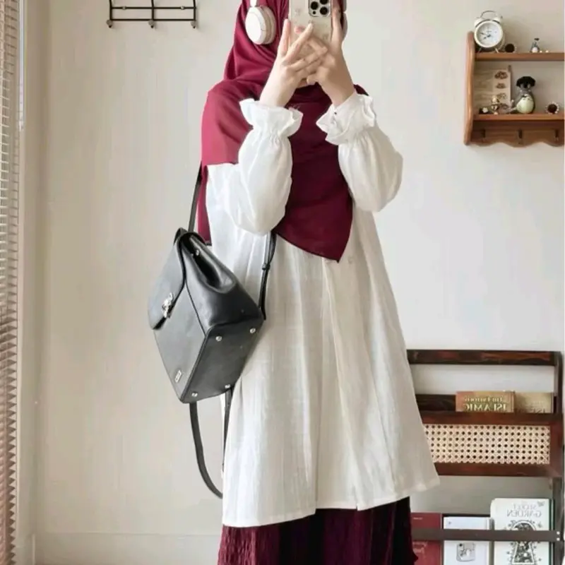 NARA Tunik-Tunik atasan wanita Muslim atasan outer terbaru kancing aktif Variasi Panjang Oversize Remaja 1
