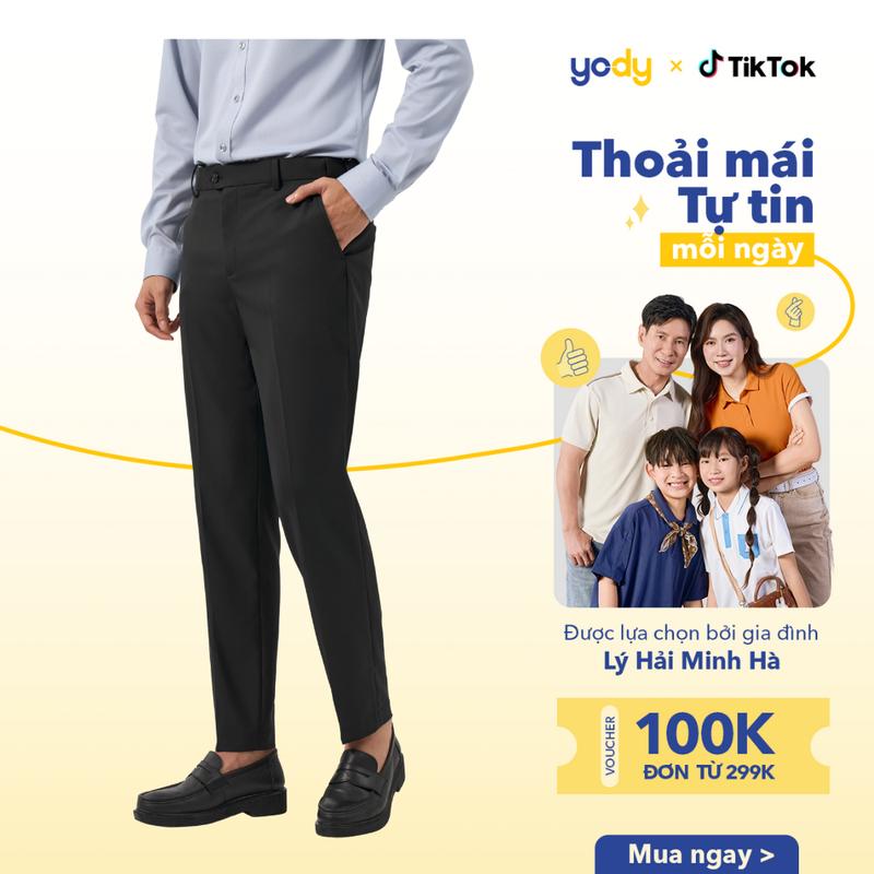 YODY Quần Âu Nam Polyester Nano Plus Cạp Di Động Chống Nhăn Bền Màu QAM7042