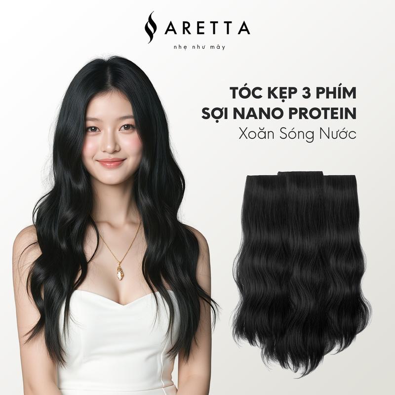 [Tặng Lược Gỡ Rối Và Xịt Dưỡng Tóc] Tóc Giả Nữ Kẹp Xoăn Sóng Nước Set 3 Mảnh ARETTA Công Nghệ Sợi Protein Nano Mềm Nhẹ Như Tóc Thật - Tóc giả ARETTA - Trải nghiệm cảm giác nhẹ như bay