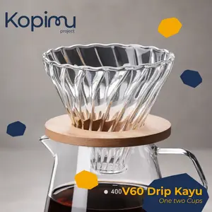 One Two Cups Penyaring V60 coffee dripper dengan Bracket Kayu - Kitchenware Kaca japanese | Alat Filter Penyaring Kopi