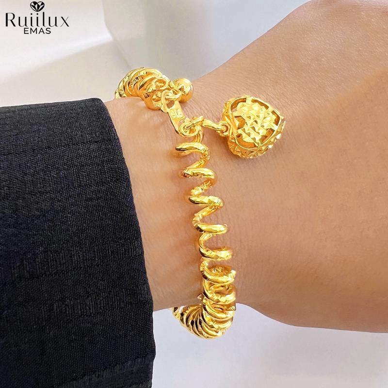 Gelang Titanium Bersalut Emas, Gelang Getah Rambut dengan Loket ...