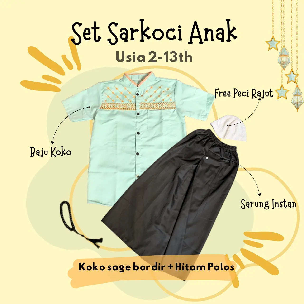 Bordir Sage + Polos Hitam + Peci