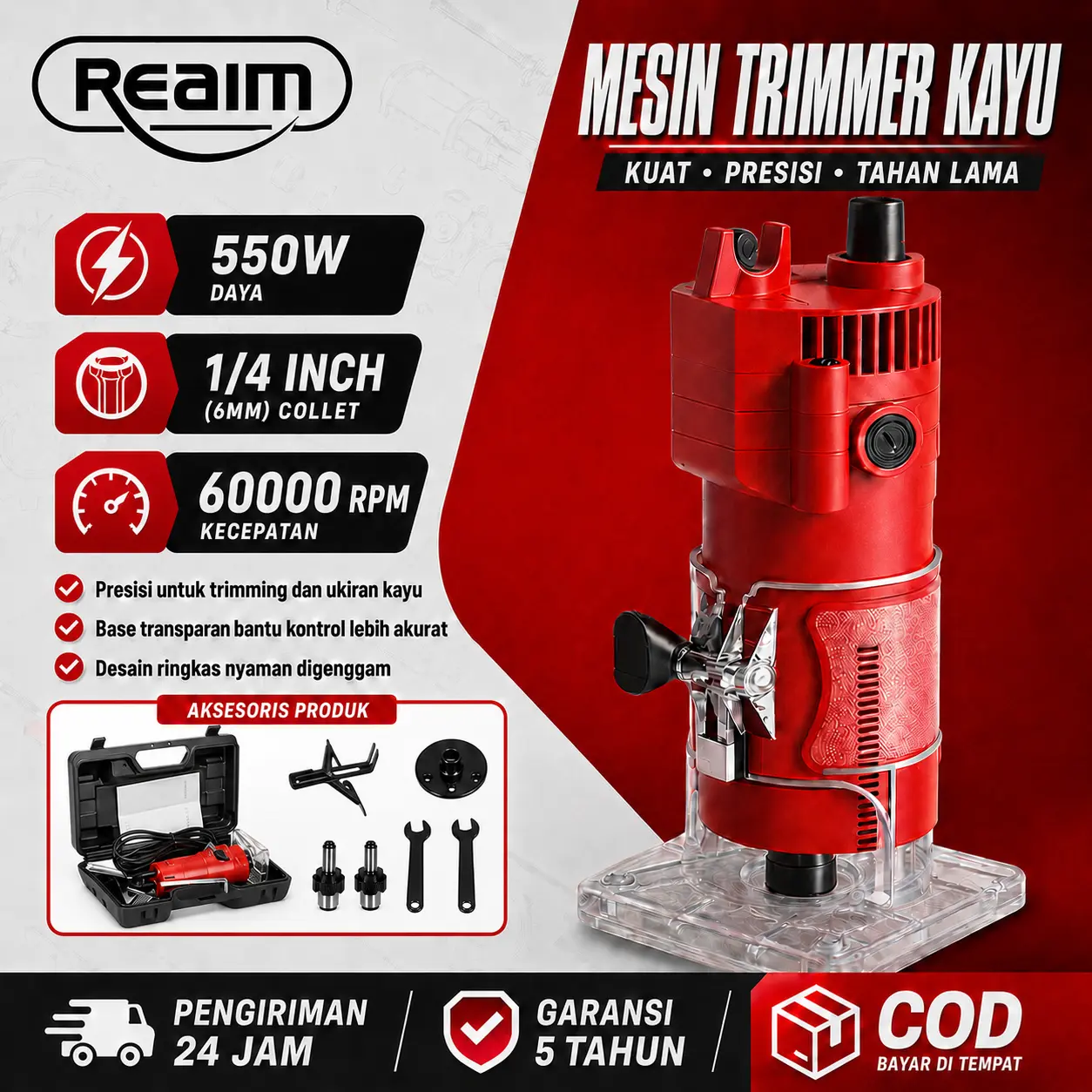 REAIM Wood Trimmer Kayu 550W Mesin Pemangkas Kayu Mesin Router Profil List Kayu Trimer Ruter