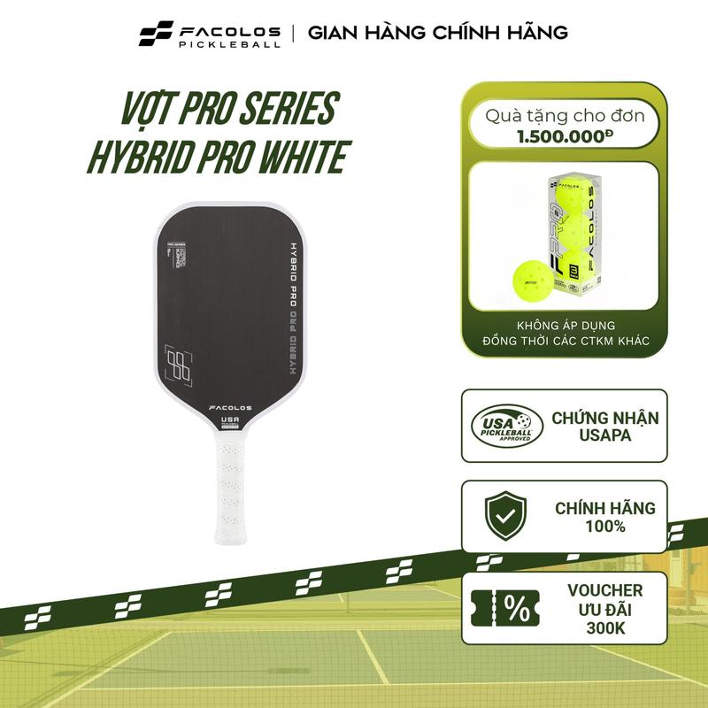 Vợt Pickleball Facolos Pro Series - Hybrid Pro 16MM - White (USA Pickleball APPROVED)