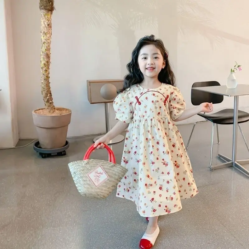 [PRINCESS KESLI] 2-11 Tahun Gaun cheongsam motif bunga baru untuk anak perempuan, pakaian musim panas anak-anak, gaun gaya tradisional Tiongkok, gaya putri yang ramping dan modis untuk bayi 11