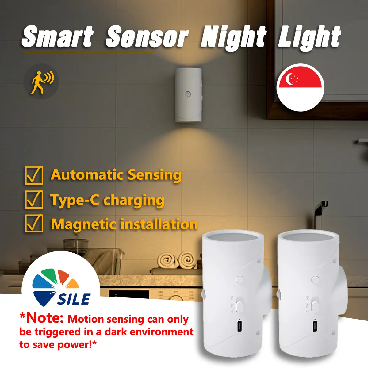 Warm Smart  LED Night Light with Motion Sensor(Ambient light sensor + motion sensor),Wall Lamp, USB Rechargeable Indoor Ambient Lighting, Magnetic Step Lamp for Entryway, Bedside, Desk, wireless led, Operated for Hallway Stairs Bedroom, lampu