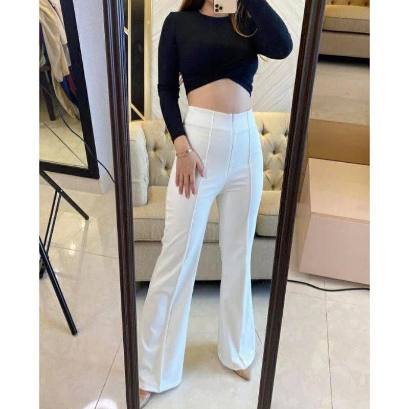 Celana Cutbray Zipper Scuba Haighwaist - Korean Style Cutbray Wanita - Fashion Wanita Cantik Kekinian Karet Melar Panjang Nyaman Kulot 7