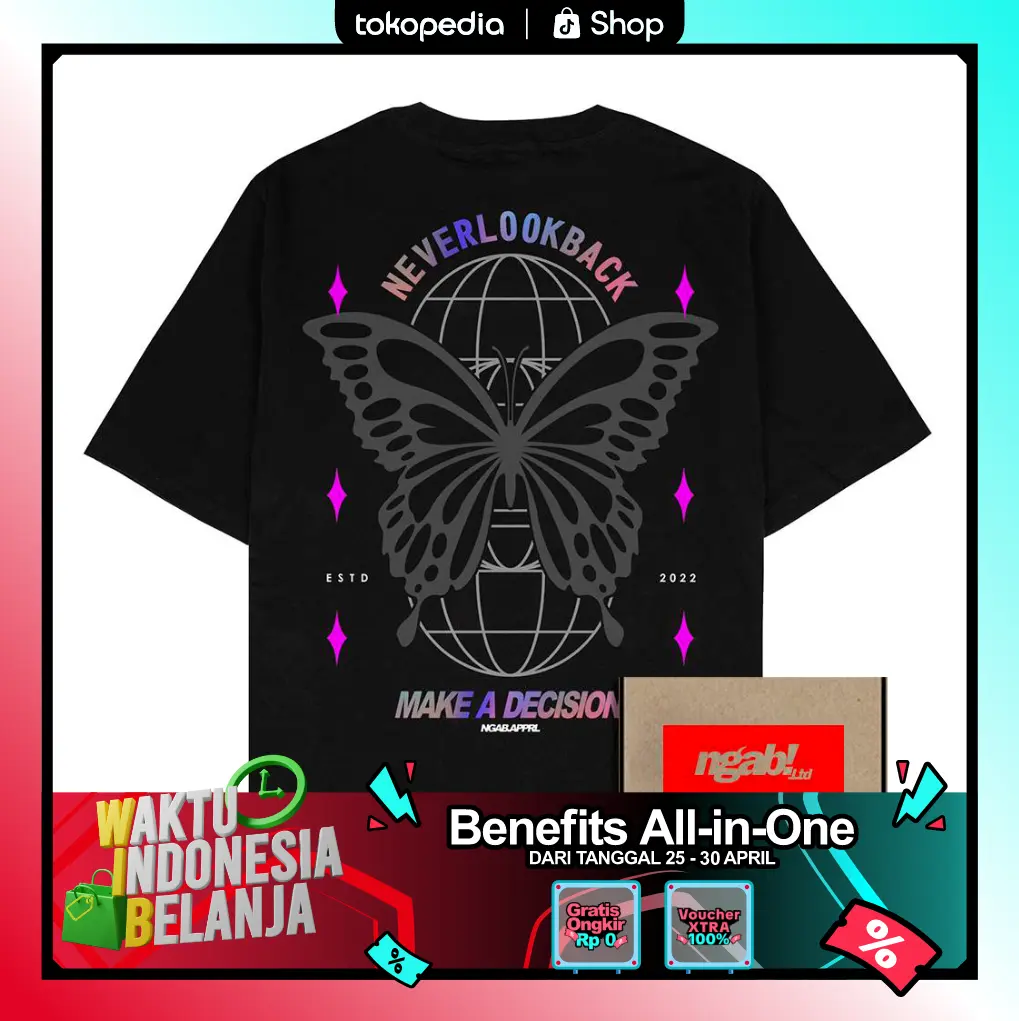 (Gratis Stiker) Ngab Kaos Baju Dewasa Sablon Reflective Rainbow Make A Decision Butterfly Hitam NB132 Unisex Pria Wanita Cotton Combed 24s Digital Keren Distro