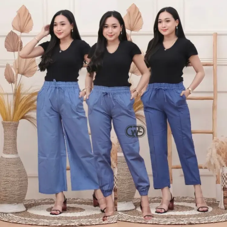 Paket 100ribu dapat 3pcs Baggy Jeans Denim karet Celana Panjang Wanita Dewasa Cewek