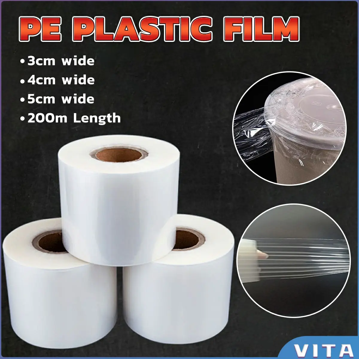 Plastic Packaged PE Stretch Film Cling Wrap Wide 3cm 4cm 5cm Containers Kitchen Transparent Utensils