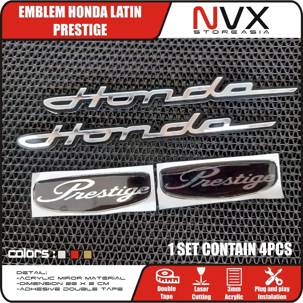 2PCS+2PCS EMBLEM HONDA LATIN LOGO + PRESTIGE RESIN EMBLEM HONDA LATIN 3D TIMBUL EMBLEM MOTOR HONDA VARIO BEAT PCX ADV SCOOPY BUKAN STIKER