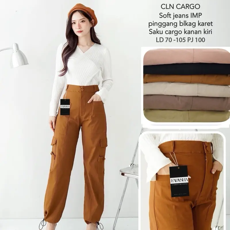 Loose Pants Cargo Harajuku Japanese SoftJeans Celana  Panjang Wanita Casual Stretch