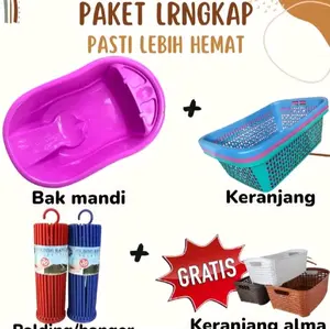 Paket Hemat Bak Mandi Bayi, Keranjang Pakaian & Hanger Puter Gratis keranjang alma mini
