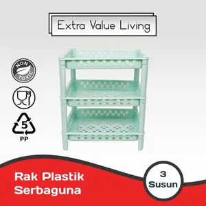 Terbaik Rak Serbaguna Kecil Plastik 3 Susun Multifungsi Organizer EVL-R-0130-3 Yoshikawa Minowa Rak Bawang Bumbu Dapur Terimakasih