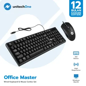 Keyboard Mouse Kabel USB UnitechOne Office Master KM-001 Untuk Notebook Laptop PC Komputer Computer