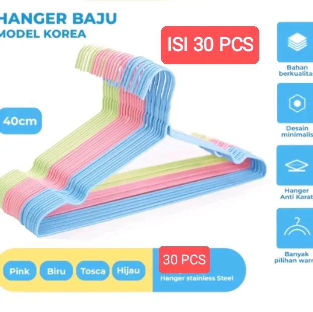 ISI 30 BUAH/PCS!!! HANGER KAWAT/GANTUNGAN BAJU ANTI KARAT stainless promo Jaket Multicoloured jas lemari baju henger