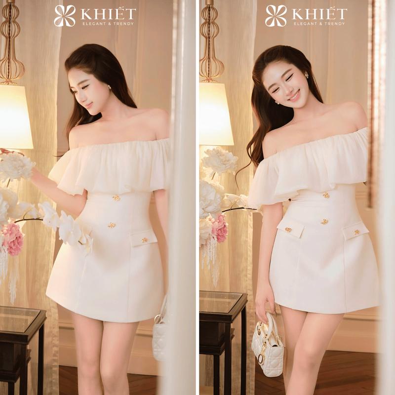 KHIẾT - Đầm Trễ Vai Bèo Ngực Dáng A Phong Cách Tiểu Thư Dự Tiệc Sang Trọng KD726