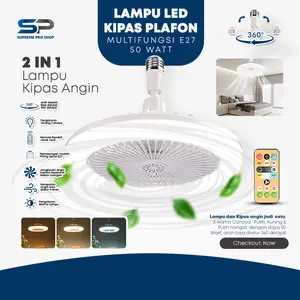 Supreme Pro Shop Lampu Kipas Angin E27 50W Lampu Plafon Remote Control LED Lampu Studio Video/Live Konten