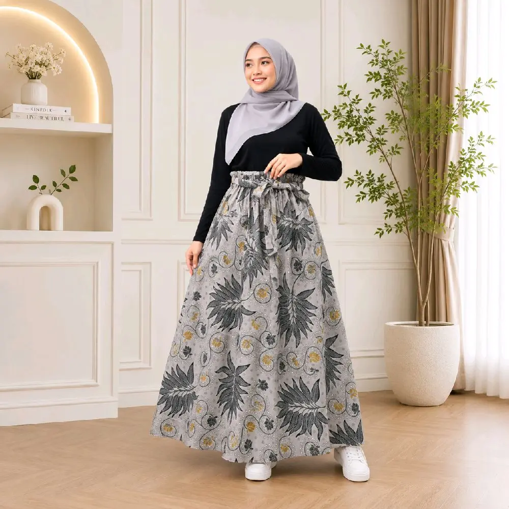 Rok Batik Wanita Panjang Premium Polimicro | Rok A-Line Pinggang Karet All Size | Rok Batik Modern Elegan | Rok Muslimah Kekinian | Rok Kerja Kondangan Casual OOTD Fashion Wanita