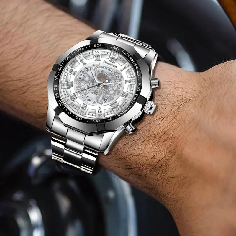 Jam Tangan Pria Original 100% Anti Air Bisnis Keren Terbaru Mewah Luxury Stainless Steel Cowok Multifungsi Quartz Analog Watch Berliku Otomatis  W101 5