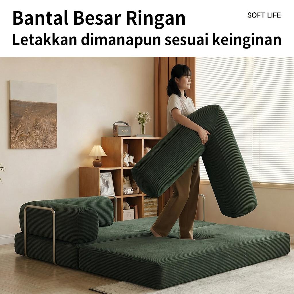 MossWood Sofa Bed Lipat Retro 2026 Desain Teddy Kecil untuk Ruang Tamu Kombinasi Moduler 2in1