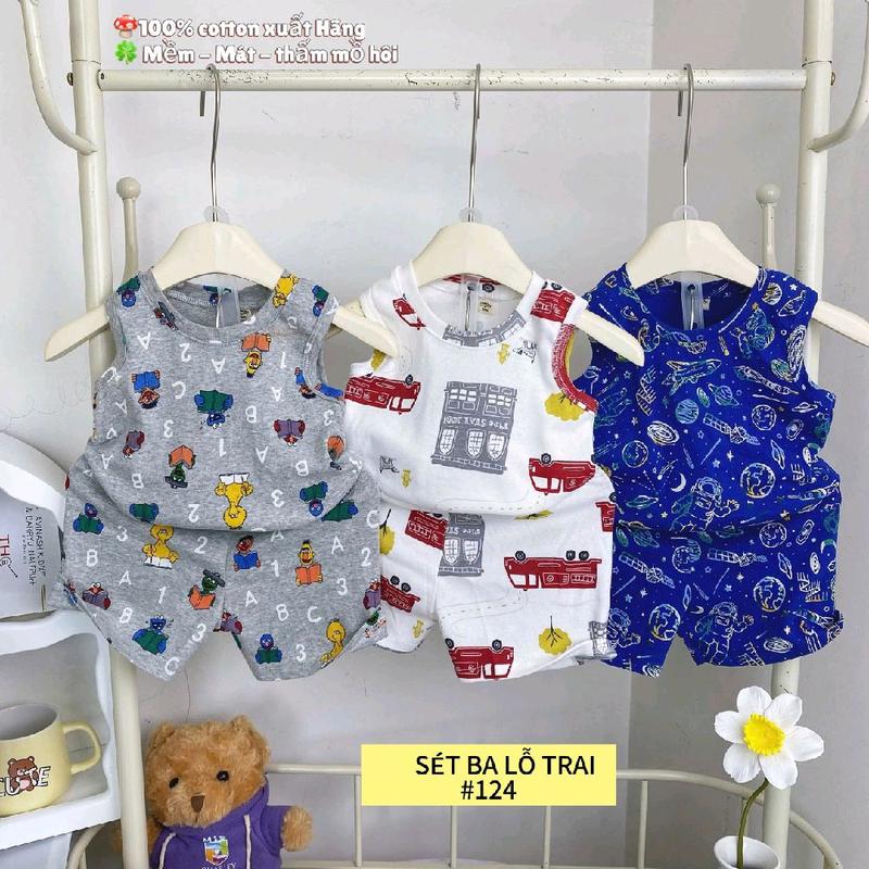   ba lỗ trai Sét 3 bộ quần áo ba lỗ vải cotton xuất dư có hoạ tiết mềm mát cho bé trai bé gái thoáng mát mùa hè 