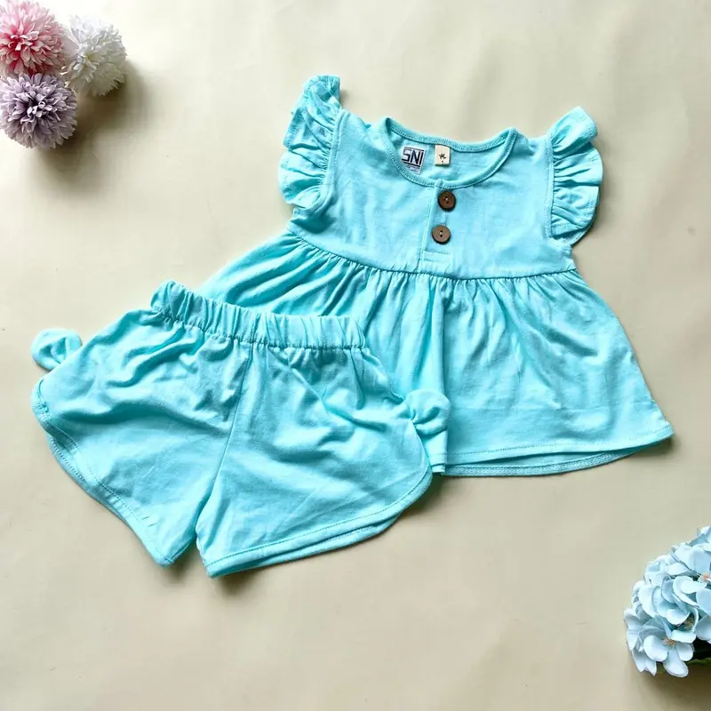 QUEBEECLOTH baju setelan baju celana pendek warna polos katun adem fashion anak bayi cewek perempuan lucu murah -luv 2