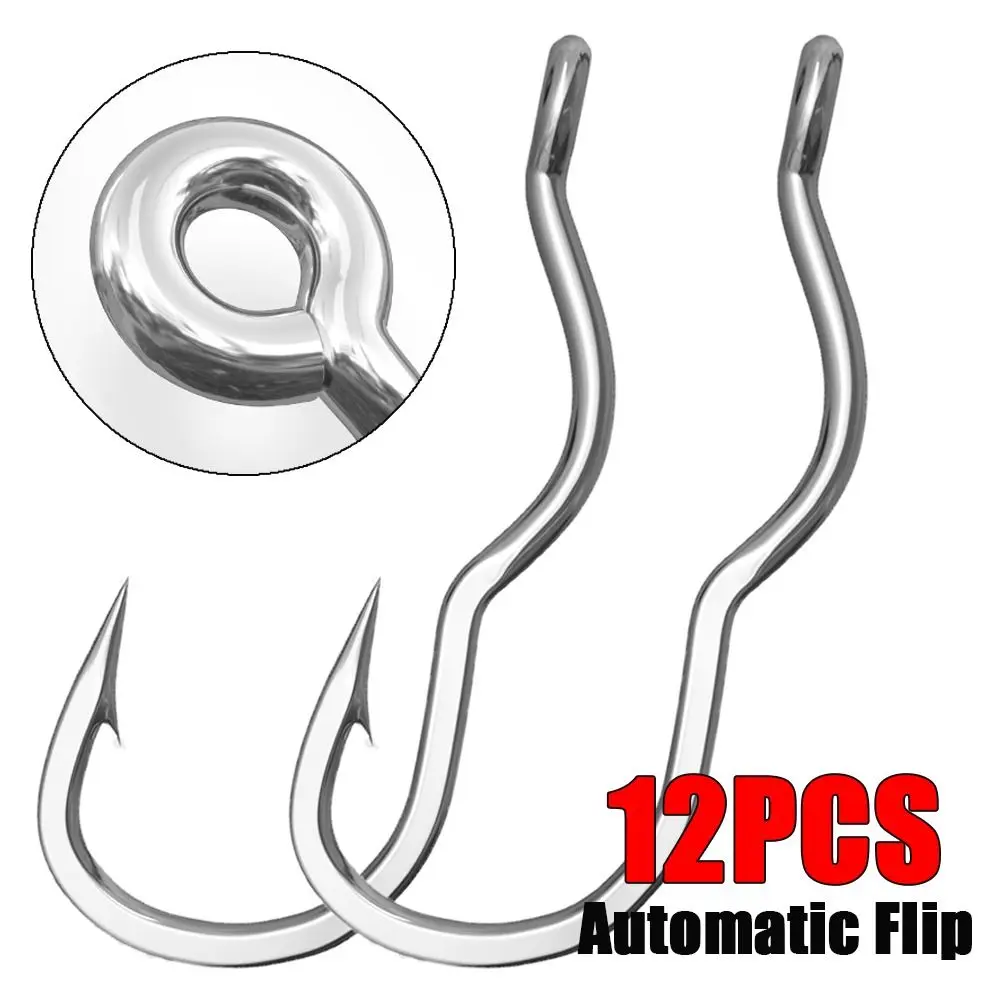 Móc Câu Cá, 12 Cái / Gói, Thép Carbon Cao, Lật Tự Động, Có Gai, Chống Trượt, Thích Hợp Cho Các Môn Thể Thao Ngoài Trời, Có Mắt, Dụng Cụ Câu Cá