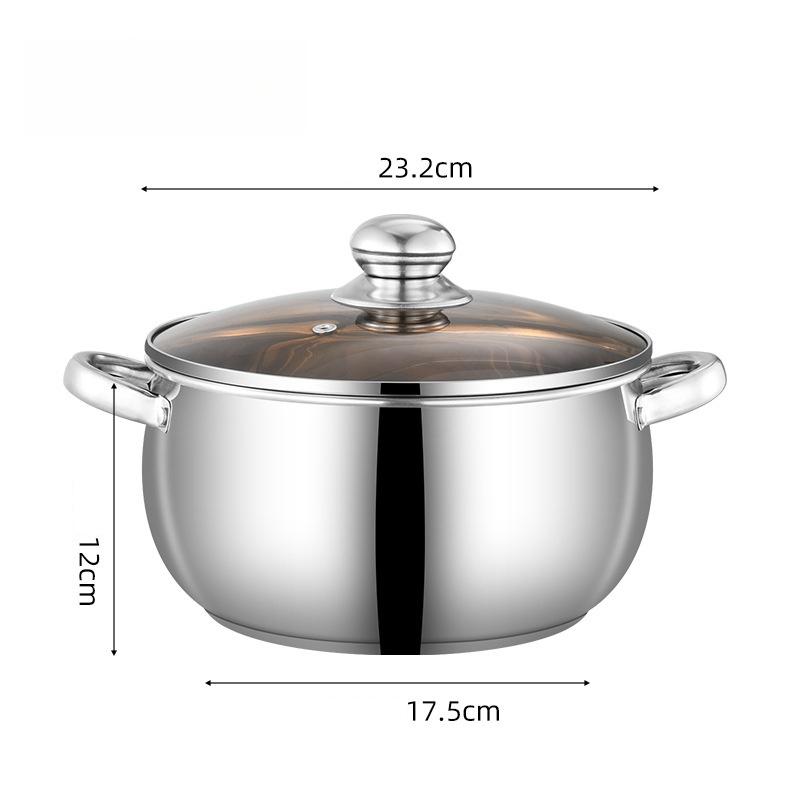 Periuk Sup Keluli Tahan Karat 24CM dengan Penutup Kaca (KD219) / Stainless Steel Soup Pot 24CM with Glass Lid (KD219)
