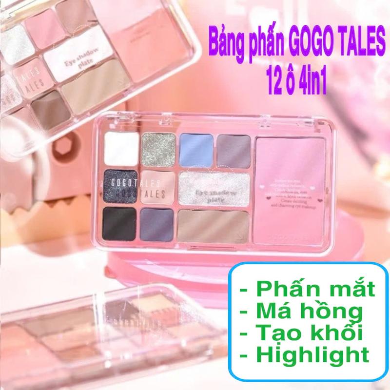 Bảng phấn GOGO TALES 12 ô 4in1 gồm phấn mắt má hồng kèm tạo khối hᶖghlᶖght Heart Racing GT724 14,6g
