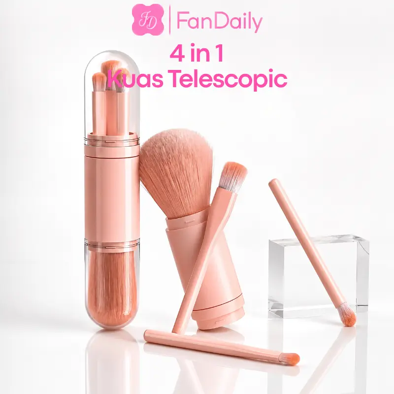 FANDAILY - 4 in 1 Kuas Makeup Portable Telescopic Brush Set Travel 4 PCS Multifungsi Premium CV-309