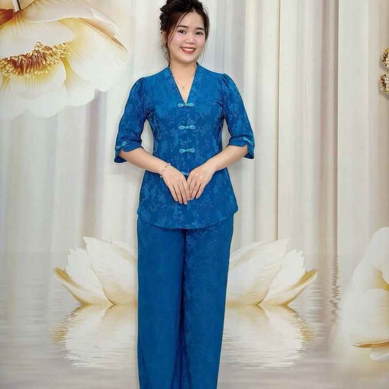 B59 Đồ bộ bà lai nữ trung niên thun axetat (thun gấm) thương hiệu Hải Sơn Women