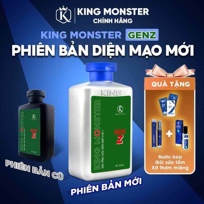 [ KingMonster ] sữa tắm gội rửa mặt 3in1 hương nước hoa cao cấp phiên bản GENZ 350ml ( Tặng 1 xịt thơm miệng+ 1 dây 10 gói )