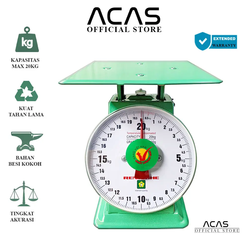 ACAS RENKMHE Timbangan 20kg - 50kg Manual Jarum Vietnam Spring Dial Scale Besi Plat Tebal Datar Rata Meja Hijau 20 kg 30kg 40kg 50 kg Ayam Daging Barang Sembako