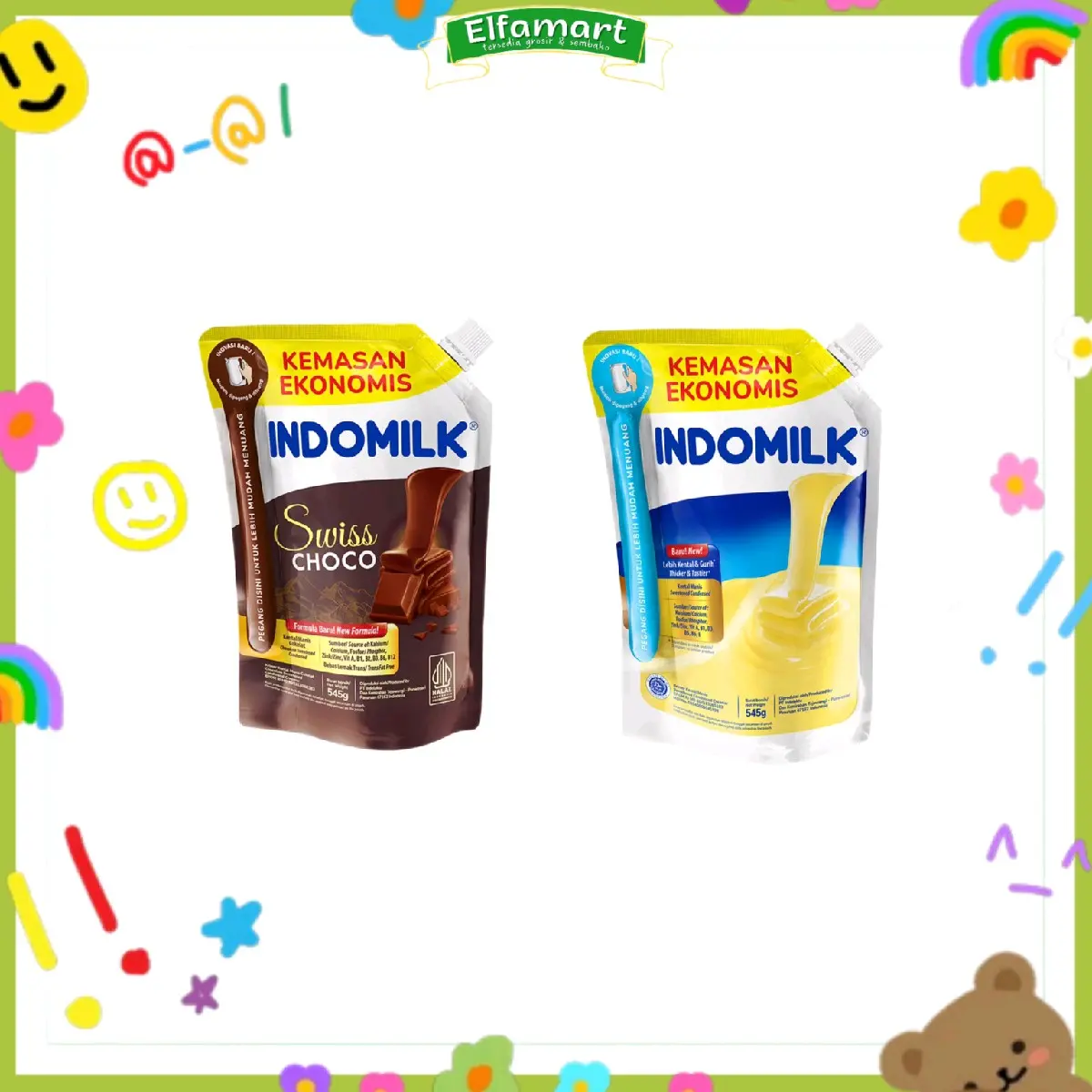 2pouch INDOMILK Krimer Kental Manis Putih Coklat 545g Bisa pilih variasi