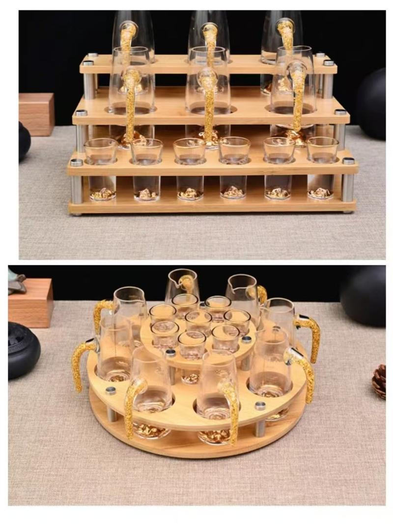 Product Introduction of High-end household pallet bamboo rack bar counter white wine glass wine dispenser storage rack liquor cup round mouth cup holder rack Utensils Bottles 2