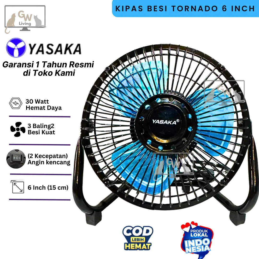 (COD) Kipas Angin Besi Tornado 6 Inch Kuat Mini Portabel Berkualitas Hemat Daya