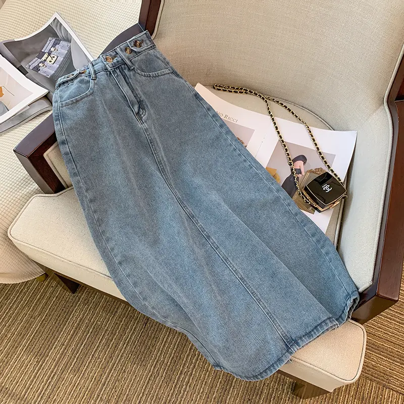 Rok Jeans Wanita Split Rok korean Rok A-Line Denim Rok Wanita 5