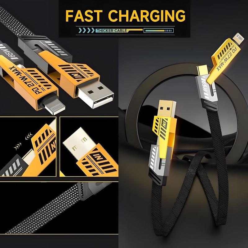 Kabel Data Fast Charging 4 IN 1 USB Type A, Type C, iOS Multiple Charging 27W + 65W Metal Data Cable Kabel Data USB A Dan TypeC IOS Iphone Dan TypeC Praktis Kabel Data 1 Meter Anti Kusut Kuat Kabel Data Multifungsi Kabel Charger 4 Port kabel  4 3