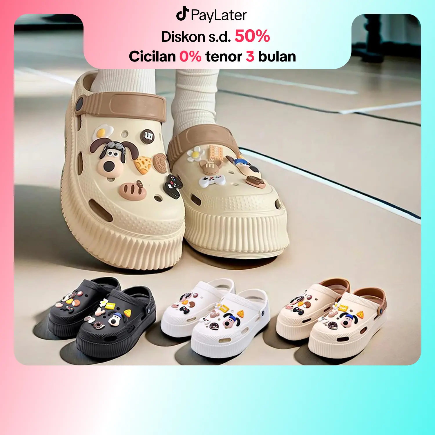 Cososisi Sandal Baim Wedges Eva AntiSlip Sandal Bapao Tinggi 2.5 CM dengan Jibbitz Import EVA Rubber Karet