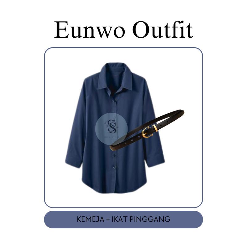 One Set 3in1 Kemeja Navy, Kulot BW, Ikat Pinggang - Setelan OOTD Casual dan Formal SS52 5