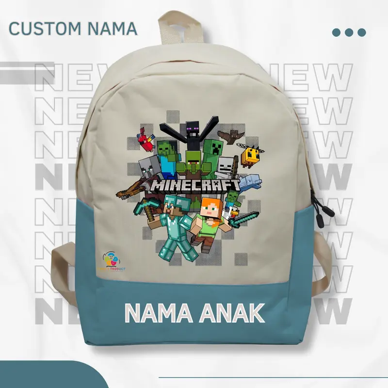 Tas Ransel Backpack Anak Minecraft - Tas Ransel Anak Sekolah & Ngaji TK SD Termurah dan Terlaris (FREE NAMA) 4