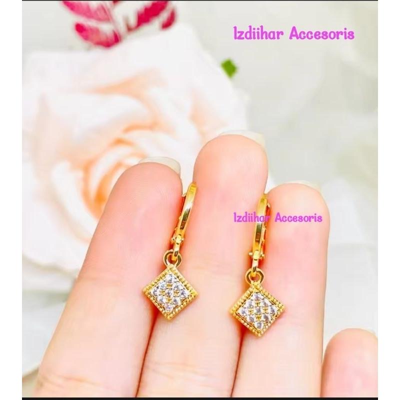 Anting Anak Gandul Kotak Anting Klip Titanium Anti Karat COD Cewek Costume Fashion 5