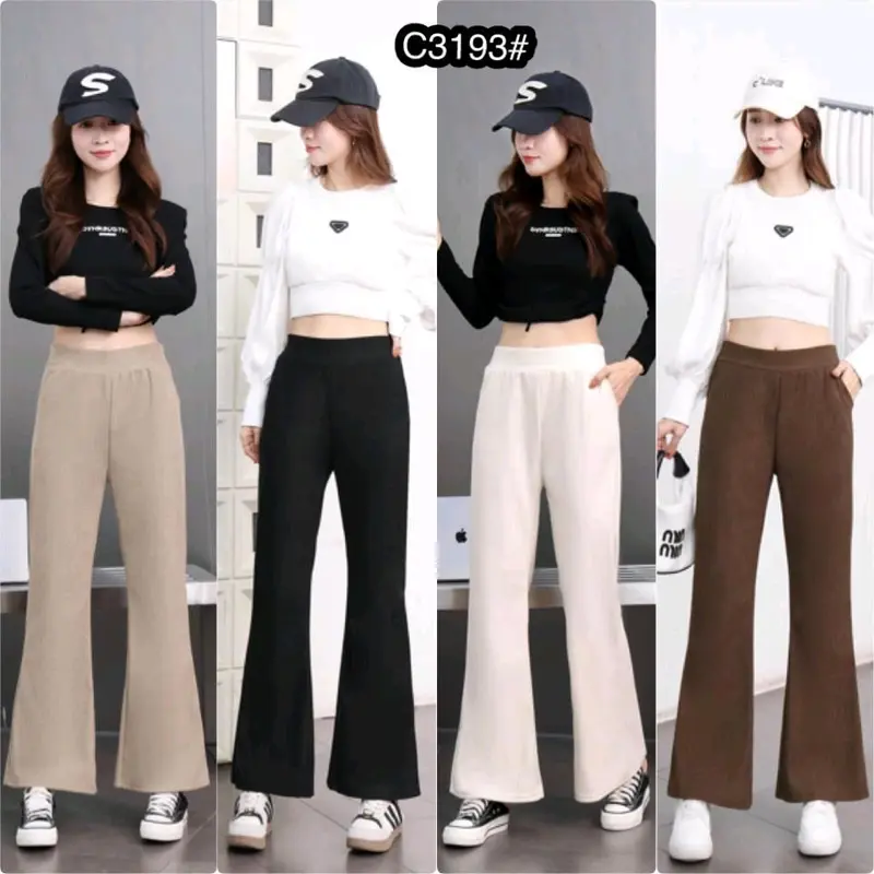 Celana cutbray corduroy Celana pinggang karet Celana wanita dewasa Celana cutbray kekinian bawahan panjang 0