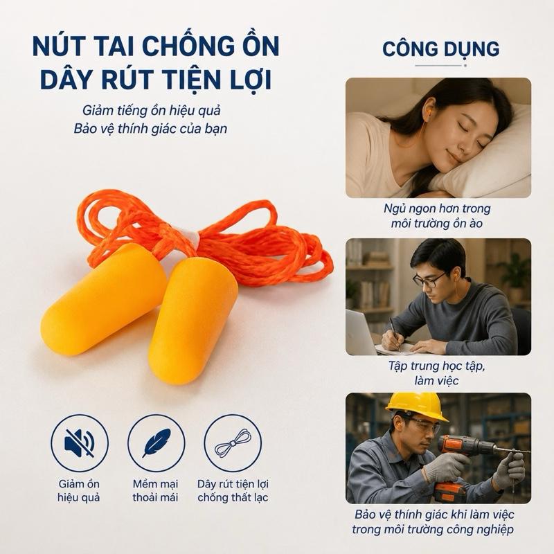 Nút Tai Chống Ồn CHÍNH HÃNG Dây Rút Tiện Lợi Giảm Tiếng Ồn Hiệu Quả Bảo Vệ…