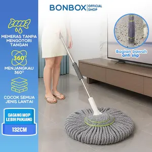 (EXCLUSIVE NISYAHALALMART) BONBOX Alat Pel Lantai Putar Otomatis Magic Twist Mop Alat Pel Lantai Peras Otomatis [BCT3802]