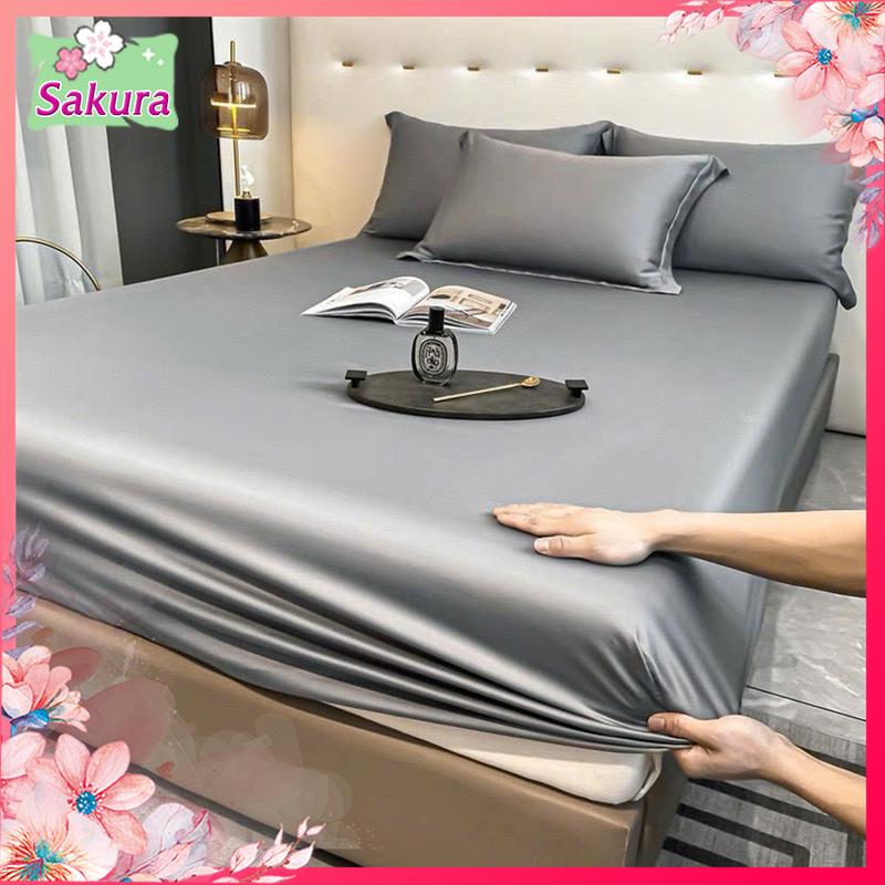 Bộ ga gối Lụa Thái bo chun sẵn 1m2.1m4.1m6.1m8, hàng mịn, đẹp, ga gối mùa hè, drap phi lụa - sakura